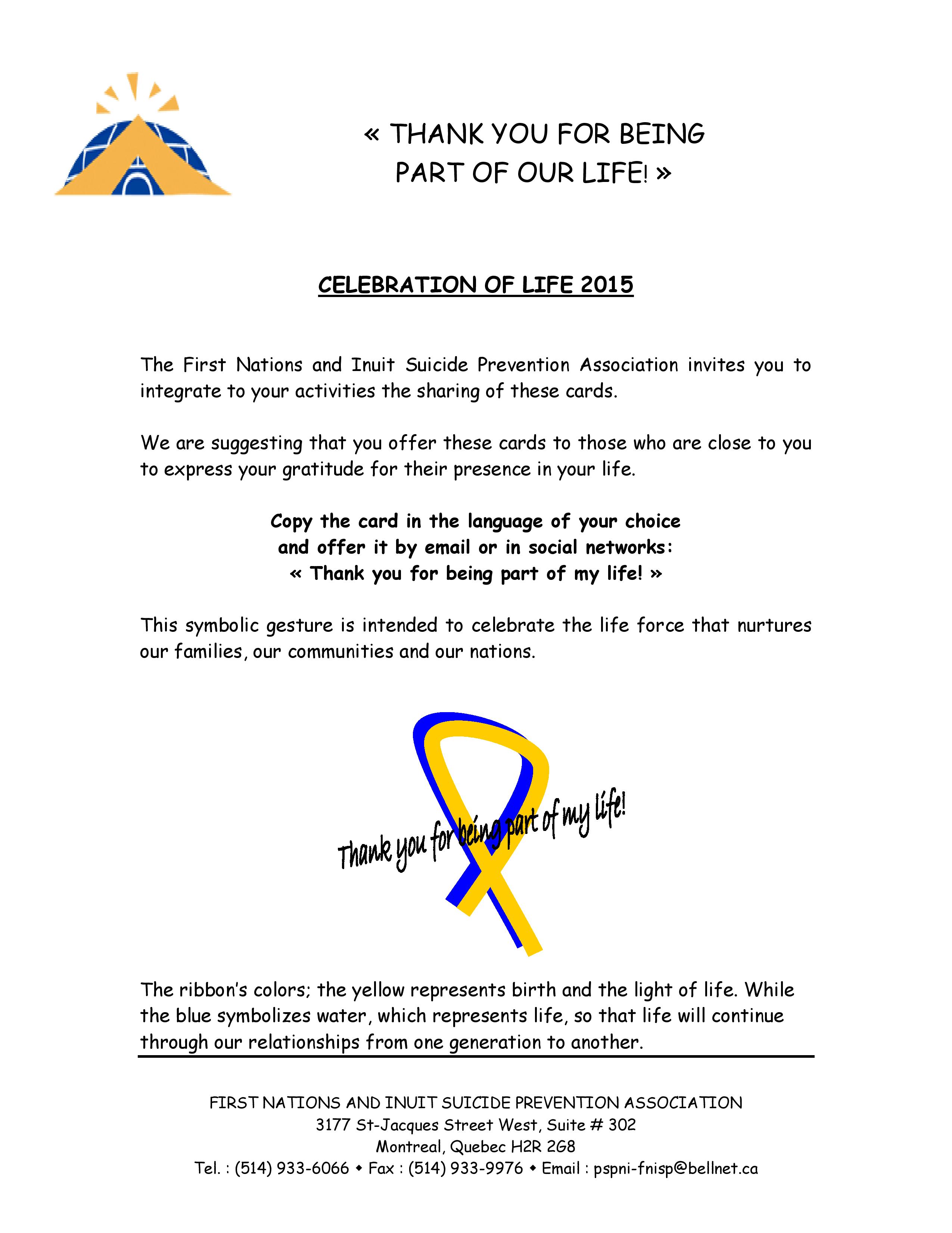 Letter Celebration of Life 2015